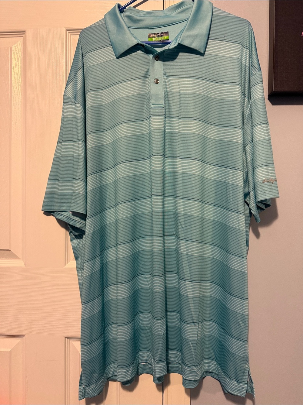 Ben Hogan Golf 3XL Men's Light Teal Striped Polo Shirt